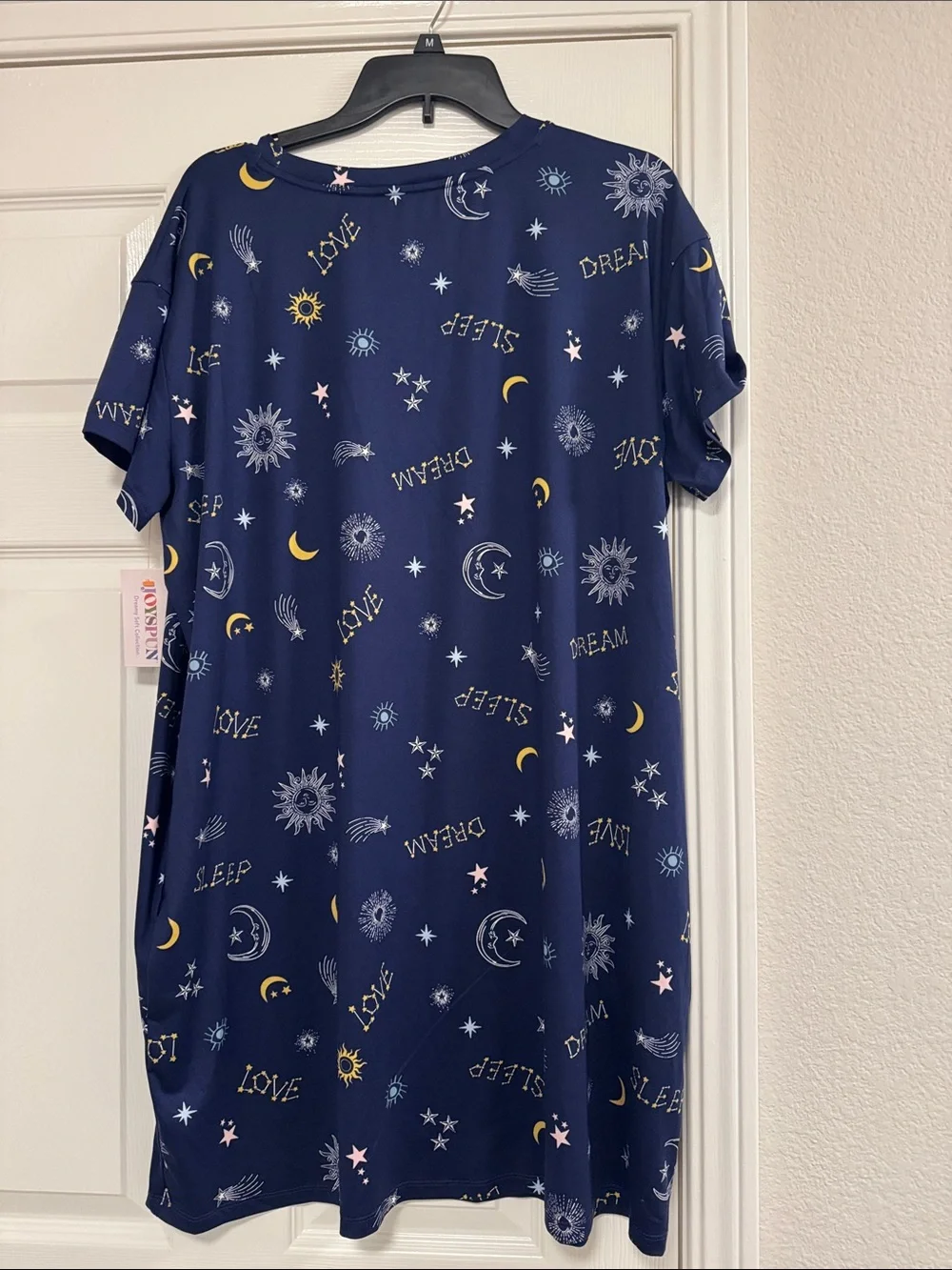 JoySpun Women’s Short Sleeve Moon & Stars Sleep Shirt L/XL Navy Blue NWT